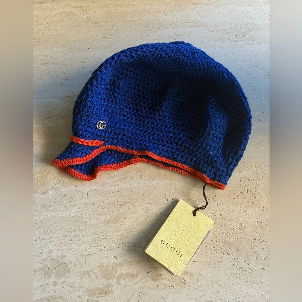 NWT GUCCI Tricot Cotton Hat– GG Logo